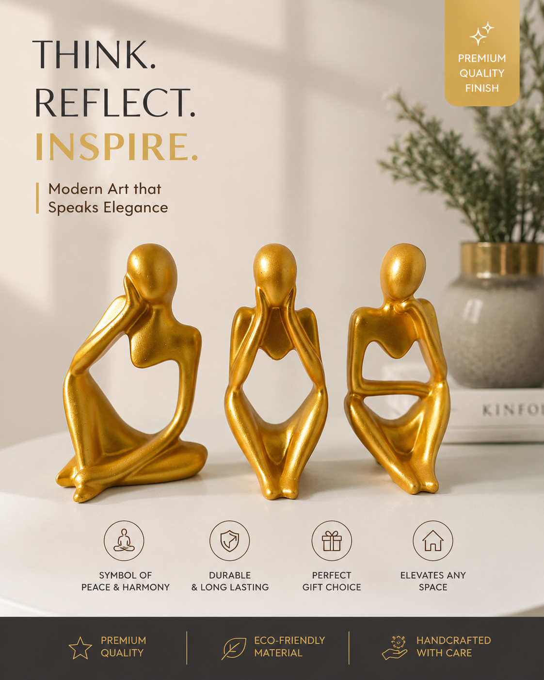 Thinker Sculpture Set of 3 | Modern Home Decor