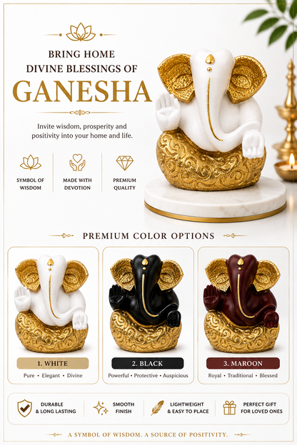 Premium Black & Gold Lord Ganesha Idol | Tabletop Spiritual Decor